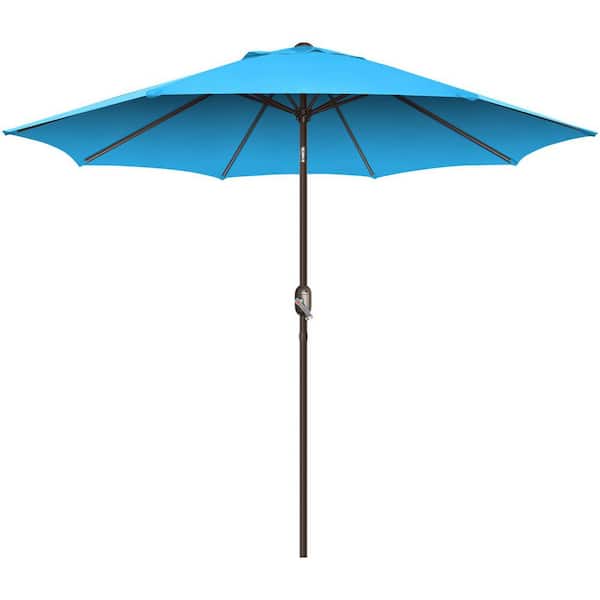 9 ft. Steel Market Tilt Patio Umbrella in Light Blue with Crank Lift