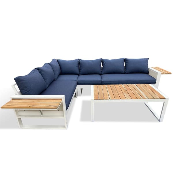 Denver 5-Piece Aluminum Outdoor Patio Sectional Sofa Set with Spectrum Indigo Acrylic Cushions