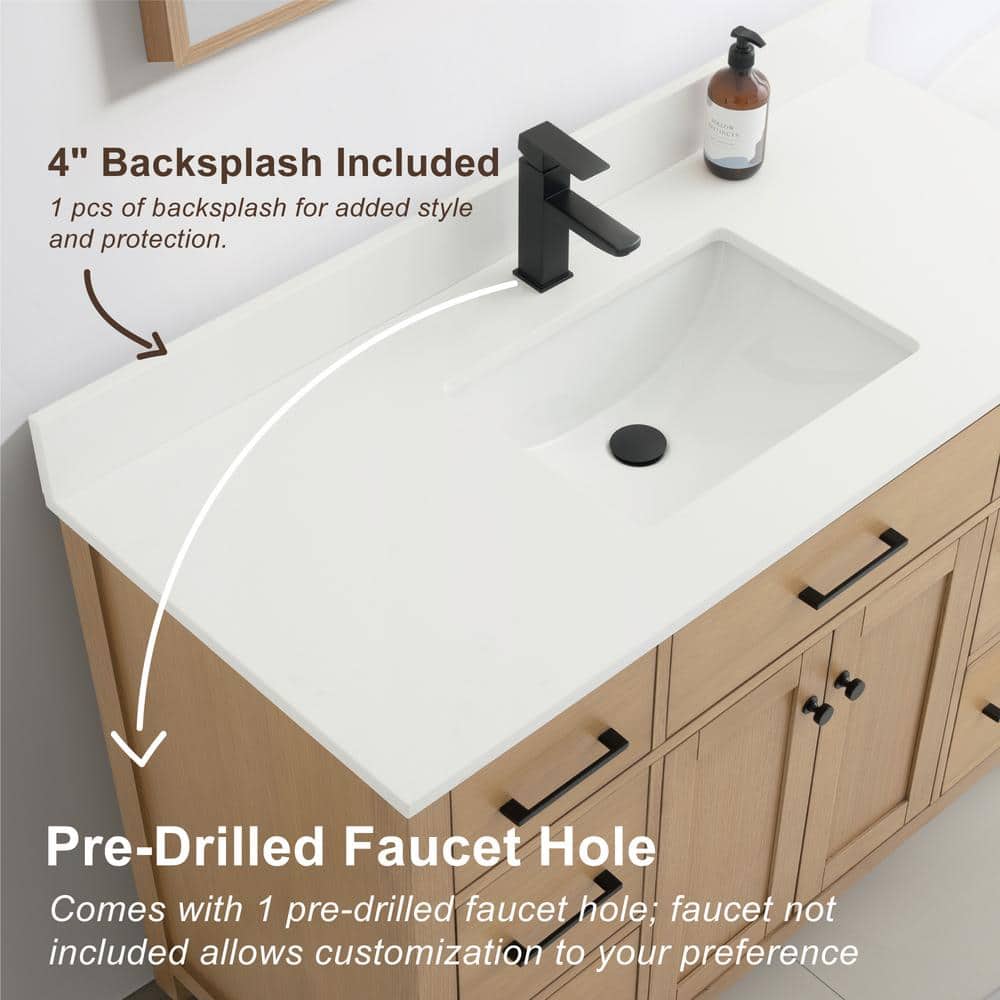Jacklyn 49" White Oak Freestanding Bath Vanity with Ceramic Basin