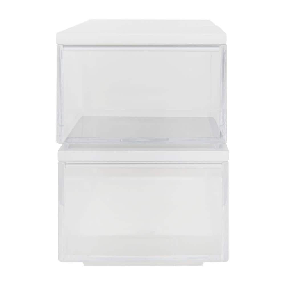 Clear Stackable Plastic Storage Bins with White Lids, 3 Pack