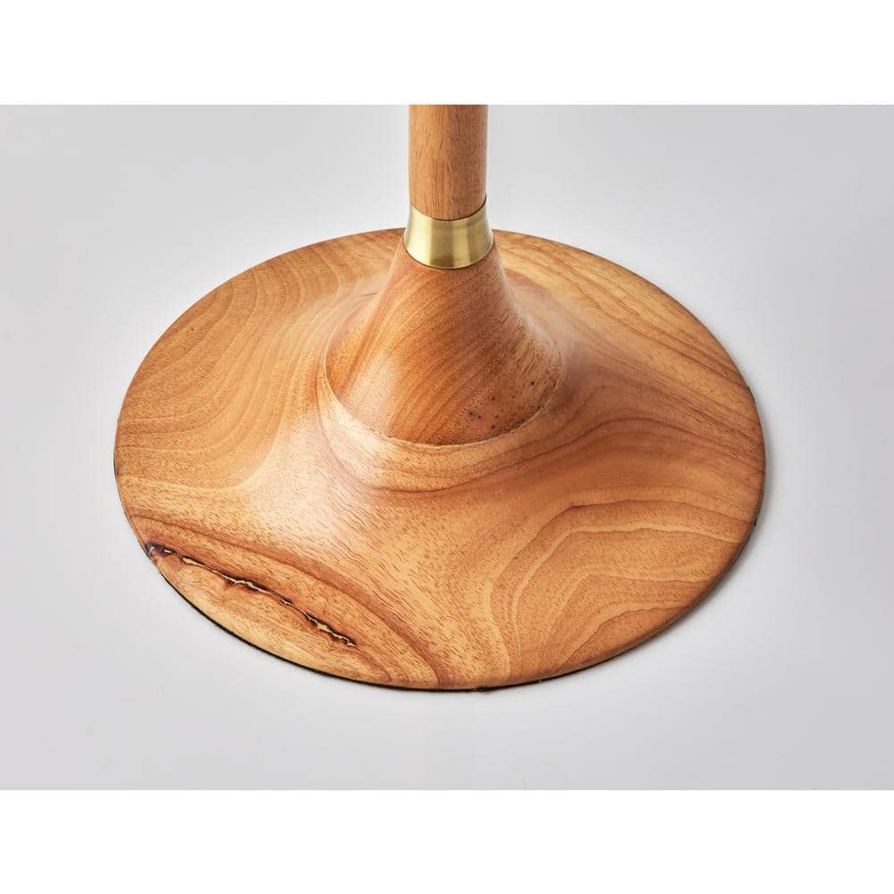 Elegant Natural Rubberwood Floor Lamp with Antique Brass Accent