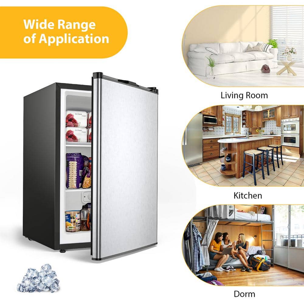 Compact Silver Stainless Steel Upright Freezer with Adjustable Shelves