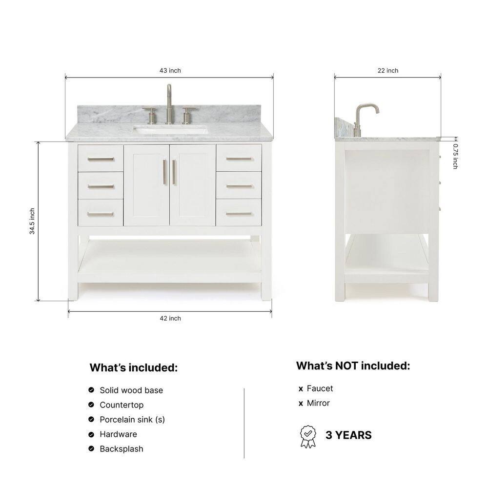 White Freestanding Vanity with Carrara Marble Countertop