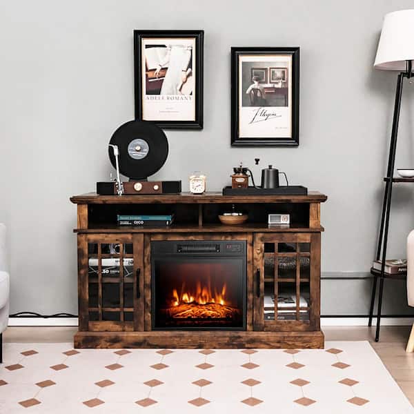 Boyel Living 48 in. Freestanding Electric Fireplace TV Stand with 18 in. Fireplace Insert Fits TVs up to 55 in. Brown
