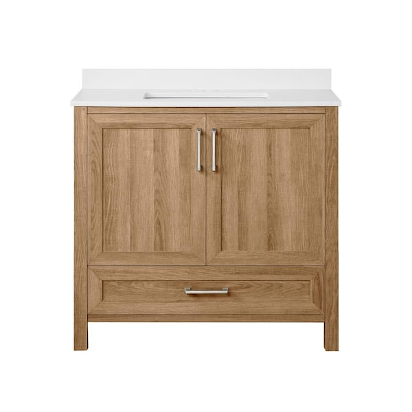 Moorside 36 in. Single Sink Sweet Maple Bath Vanity with White Engineered Stone Top (Assembled)