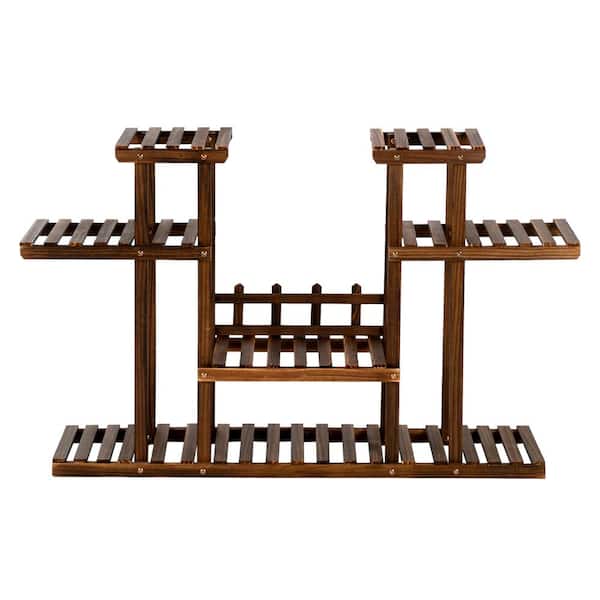 Karl home 32 in. H Brown Rectangle Wood Indoor Plant Stand with 4-Tier