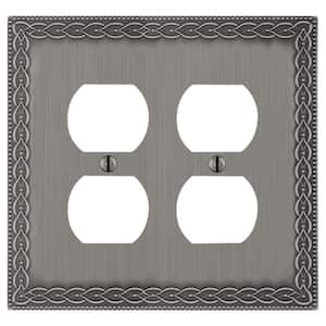 Amelia 2-Gang Antique Nickel Duplex Outlet Cast Metal Wall Plate