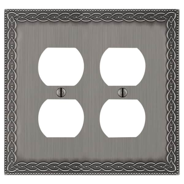 AMERELLE Amelia 2-Gang Antique Nickel Duplex Outlet Cast Metal Wall Plate