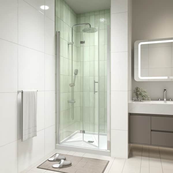 Modern 32 in. W x 72 in. H Bi-Fold Frameless Shower Door in Chrome Finish with 1/4 in. (6mm) Clear Glass