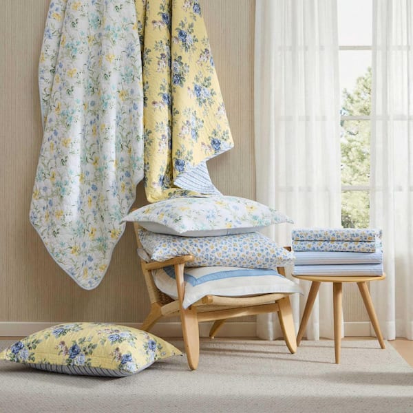 Laura Ashley Ditsy Doodle 4-Piece White/Blue/Yellow Percale Cotton