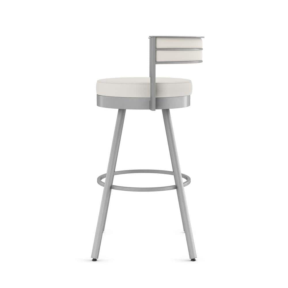Eller 33.5" Swivel Counter Stool in Off-White Faux Leather and Shiny Grey Metal