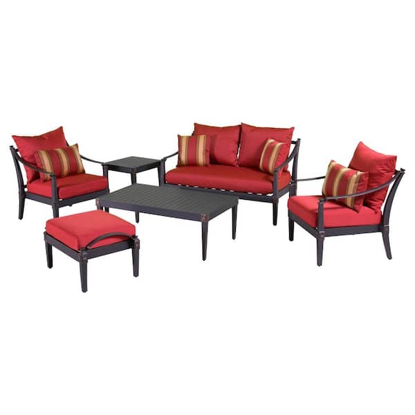RST Brands Astoria 6-Piece Love and Club Patio Deep Seating Set with Cantina Red Cushions