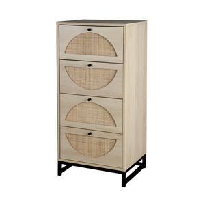 18.9 in. Natural Rectangle MDF Storage Cabinet End Table with 4 drawers and Metal Frame