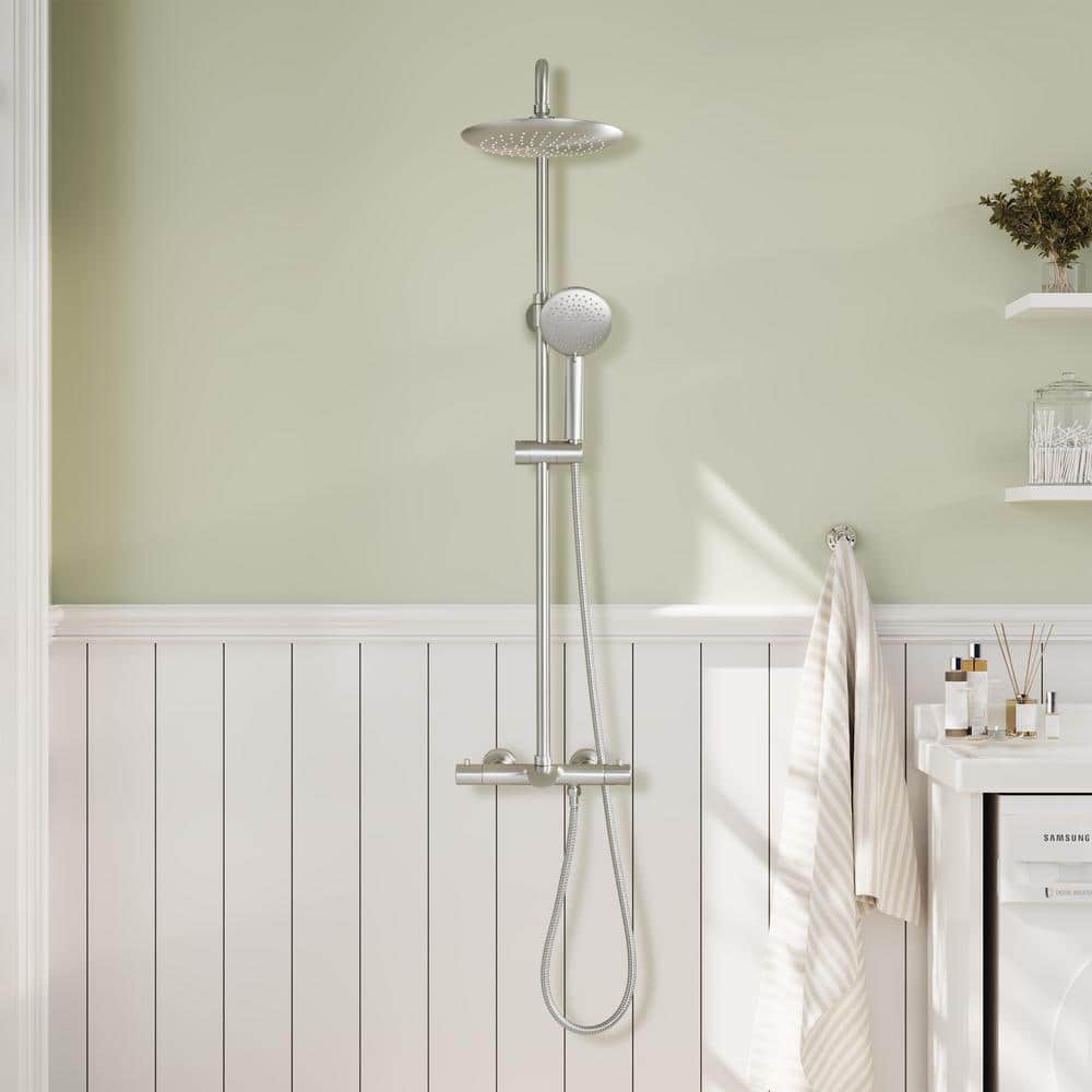 Brushed Nickel Dual Rain and Handheld Shower System