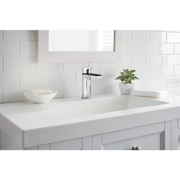 Modern Single-Handle Single-Hole Bathroom Faucet in Dual Finish Chrome and Matte Black