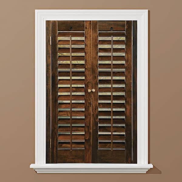 HOME basics Walnut 2-1/4 in. Plantation Real Wood Interior Shutter 29 to 31 in. W x 24 in. L