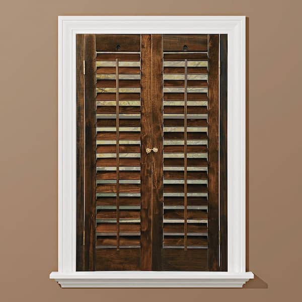 HOME basics Walnut 2-1/4 in. Plantation Real Wood Interior Shutter 39 to 41 in. W x 36 in. L