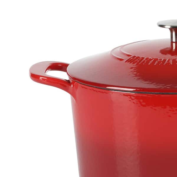 MARTHA STEWART ENAMELED CAST IRON OVAL RED DUTCH OVEN WITH LID