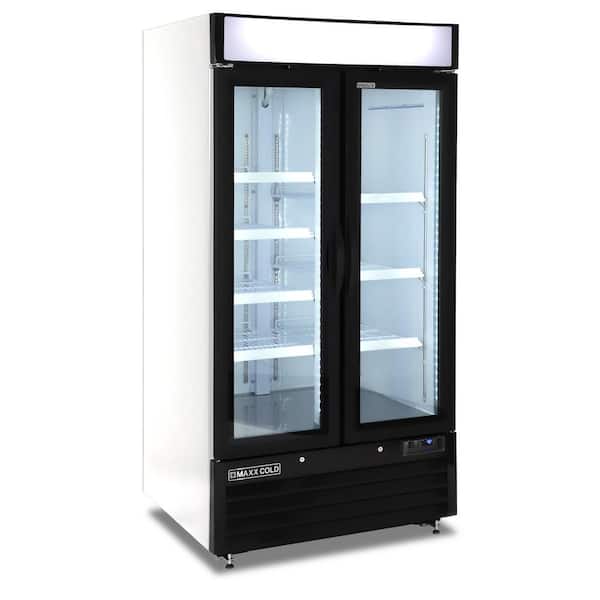 Maxx Cold 36 cu. ft. Narrow Width Glass Door Merchandiser Refrigerator, Swing Style 2-Door with Storage Capacity in White
