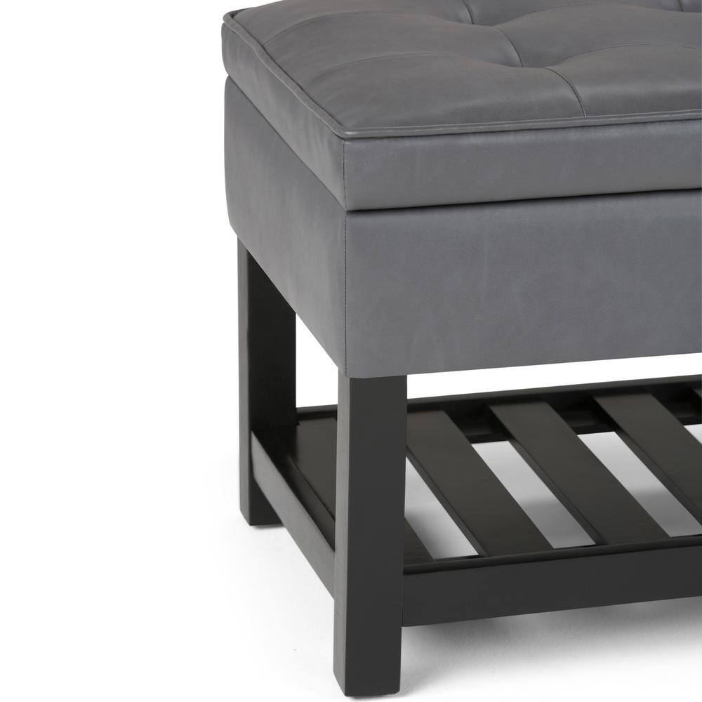 Stone Grey Tufted Faux Leather Storage Bench with Open Bottom