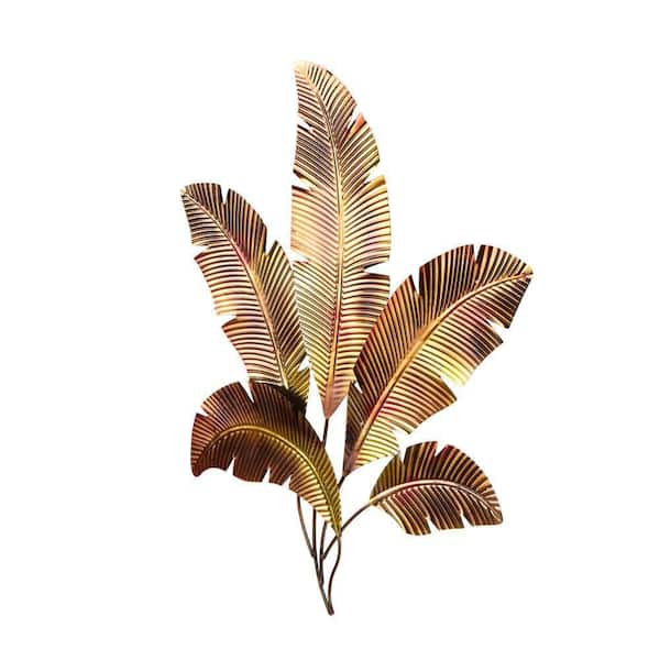 33 in. x 26 in. Copper Stainless Steel Ombre Layered Leaf Palm Tree with Gold Accents Metal Work
