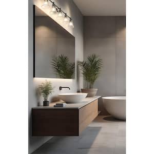 Belle 42 in. 5 Light Matte Black Vanity Light with Clear Glass Shade