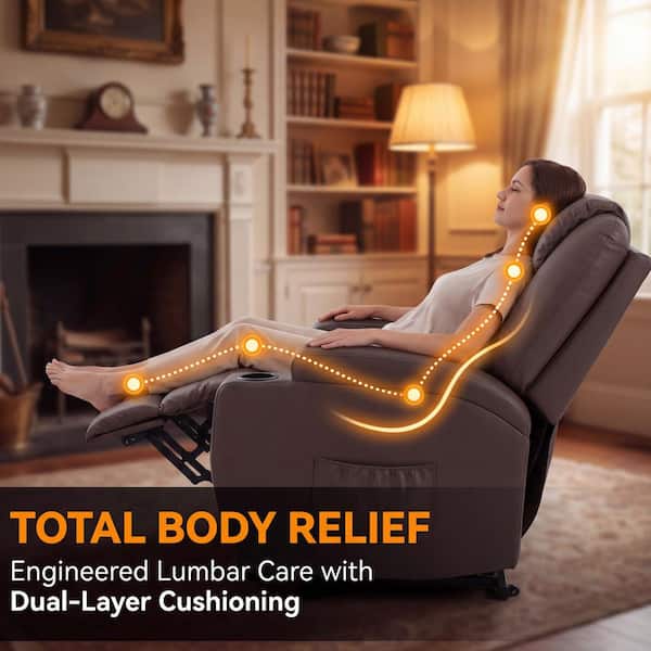 LACOO Brown PU Leather Massage Recliner Chair with Remote Control