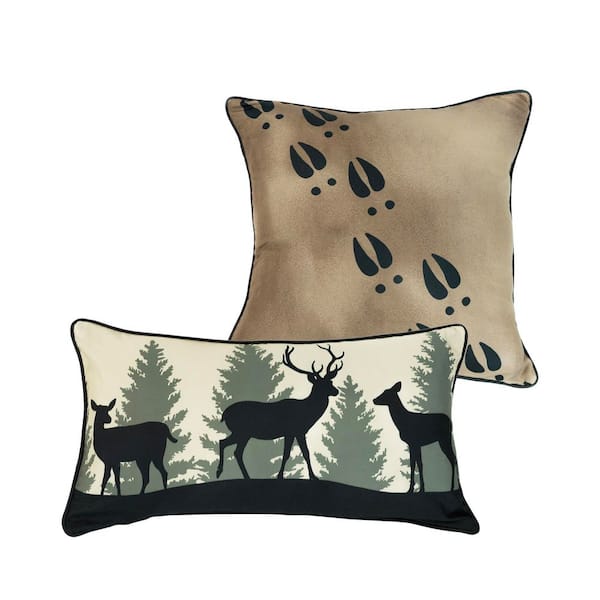 Deer Walk 2-Piece Black and Taupe Polyester Decor Pillow Set 18" x 18" & 12" x 22"