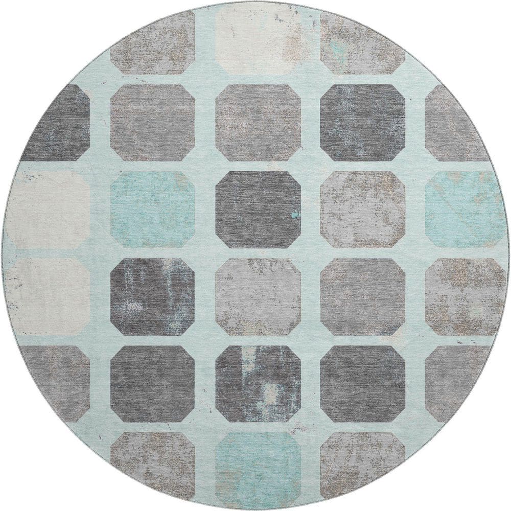 Mayfield Premium Machine Washable Abstract AMF1950 Teal 8 ft. x 8 ft. Round Rug price history on PriceWatchPro