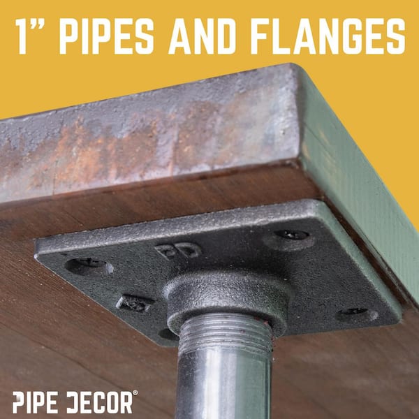 1 in. x 1.5 ft. L Black Steel Pipe Square Flange Table Leg Kit (Set of 4)