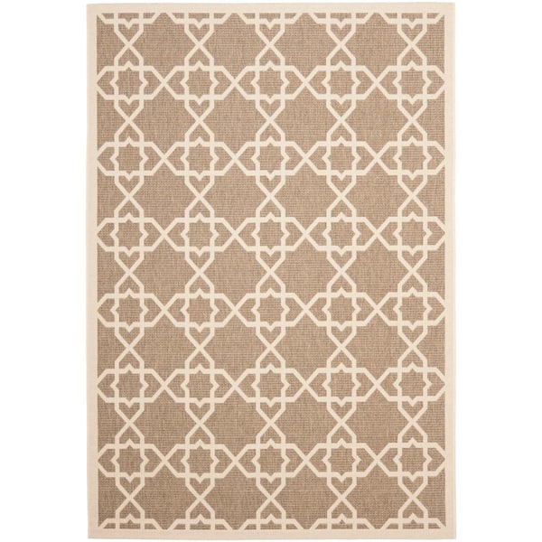 SAFAVIEH Courtyard Brown/Beige 5 ft. x 8 ft. Border Indoor/Outdoor Patio  Area Rug