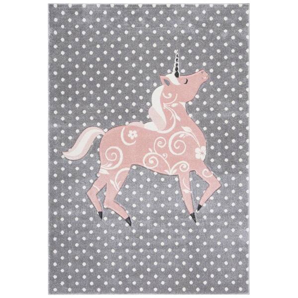 Carousel Kids 7 ft. x 9 ft. Gray/Ivory/Pink Novelty Area Rug