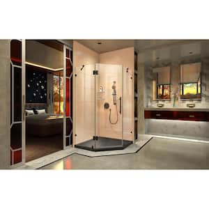 Prism Lux 42 in. x 42 in. x 74.75 in. Frameless Hinged Shower Enclosure in Matte Black with Shower Base