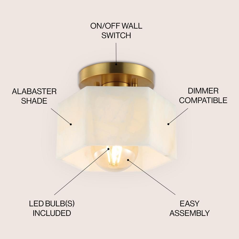 Tessa 8" White Marbling Brass LED Semi Flush Mount Light