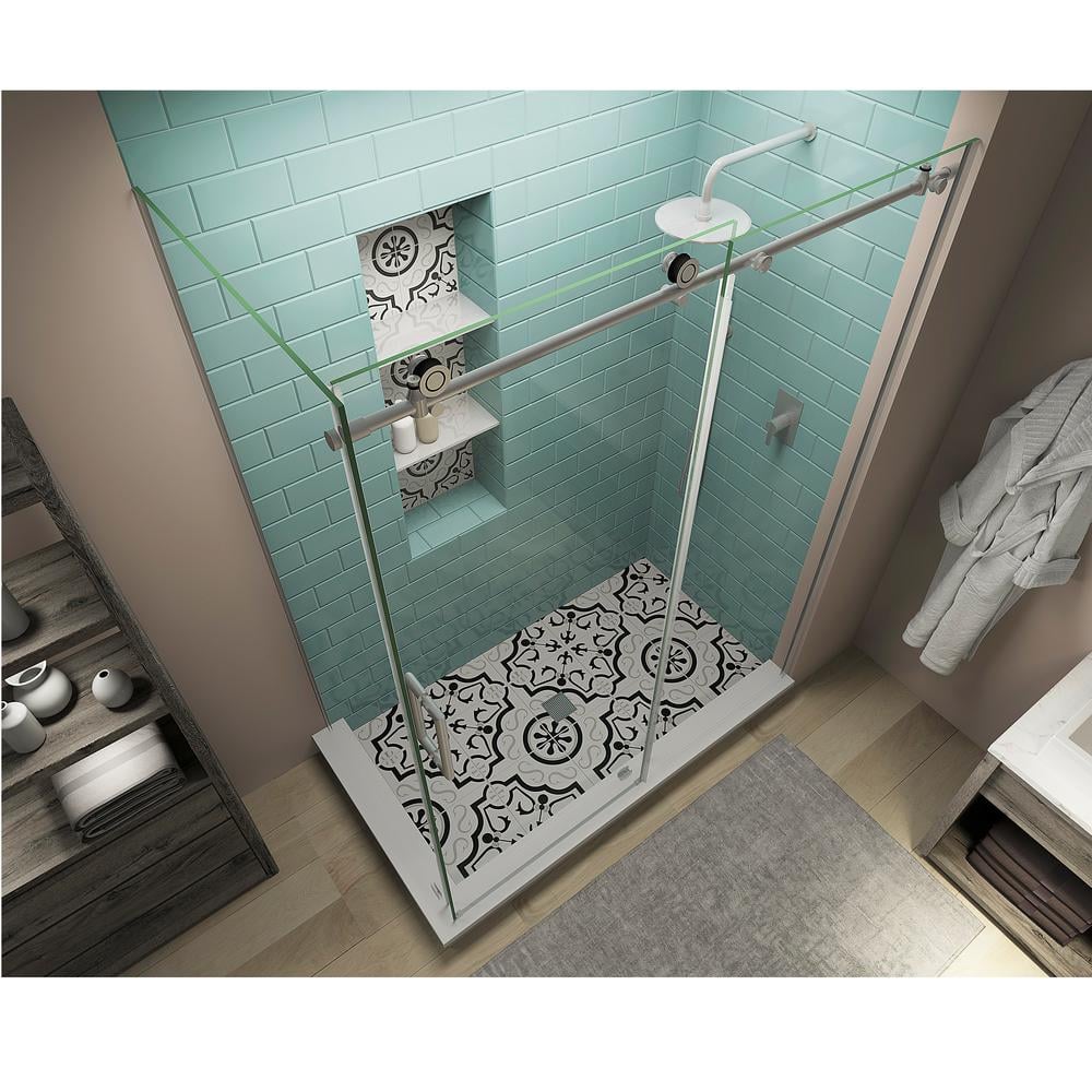 Coraline XL Frameless Sliding Shower Enclosure with Clear Glass and Stainless Steel