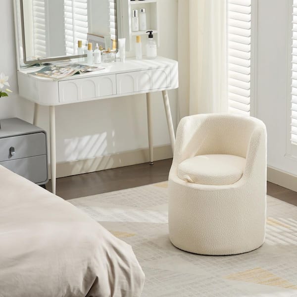 JEAREY Elegant 1-Piece Velvet Beige Makeup Vanity Stool with Storage