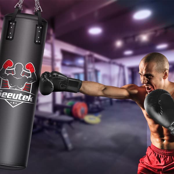 Boxing glove hits punching bag Royalty Free Vector Image