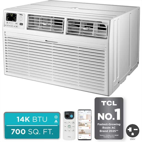 14,000 BTU (DOE) 230V Through-the-Wall Air Conditioner Cools 700 sq. ft. with Supplemental Heating, Remote and Wi-Fi