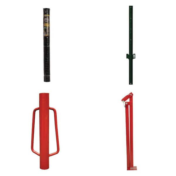 2 ft. x 25 ft. Black Plastic Netting, 1-1/4 in. Steel U-Post, Driver and T-Post Puller Combo