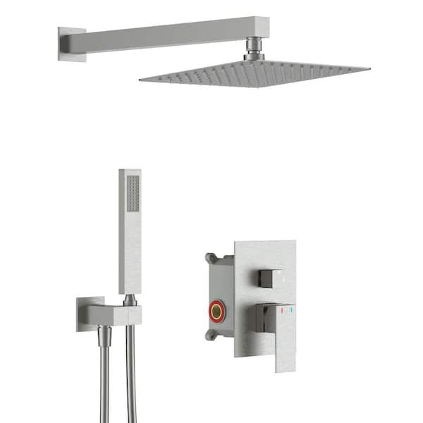 GIVING TREE Single-Handle 2-Spray Wall Mount 10 in. Rain Shower Head Hand Shower Faucet in Brushed Nickel (Valve Included)