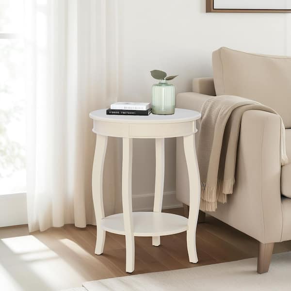 Linon Home Decor Justine 18 in. Off White Round Wood Side End