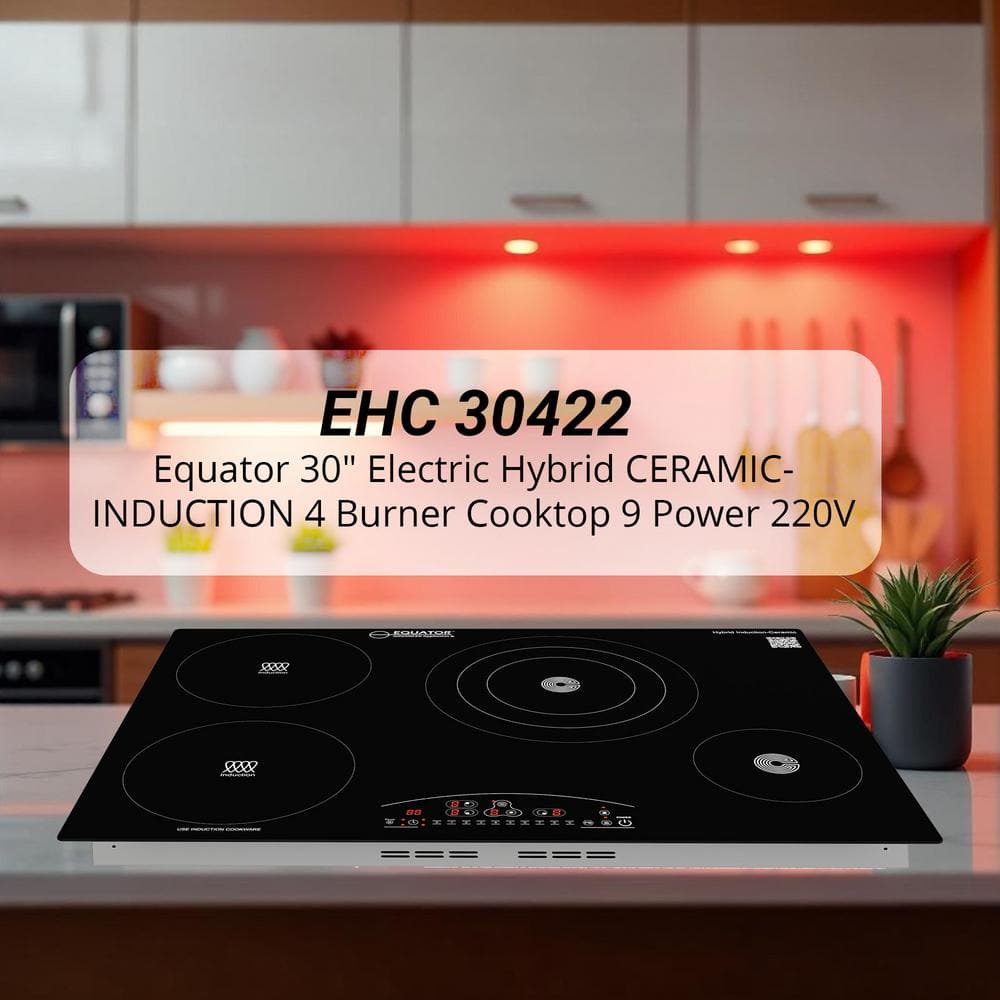 Equator 30" Black Ceramic-Induction 4 Burner Cooktop with Touch Control