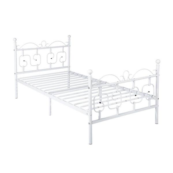 Furniturer Double Full Metal Bed White, Double Full Size Bed Frame