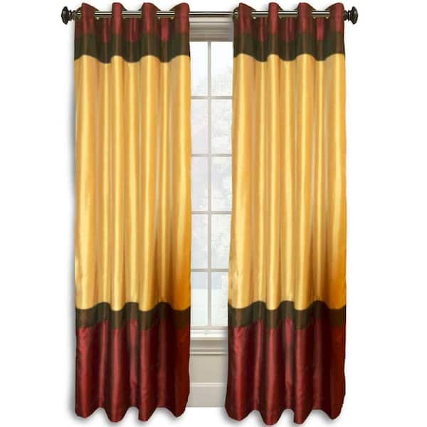 Unbranded Colorblock 95 in. L Burgundy/Gold Faux Silk Grommet Curtain