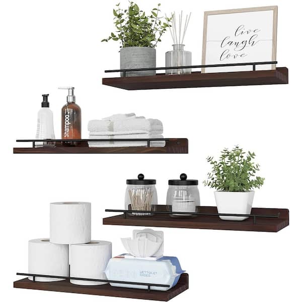 Cubilan 15.7 in. W x 6 in. D Dark Brown Decorative Wall Shelf Floating Shelves, 4 Set