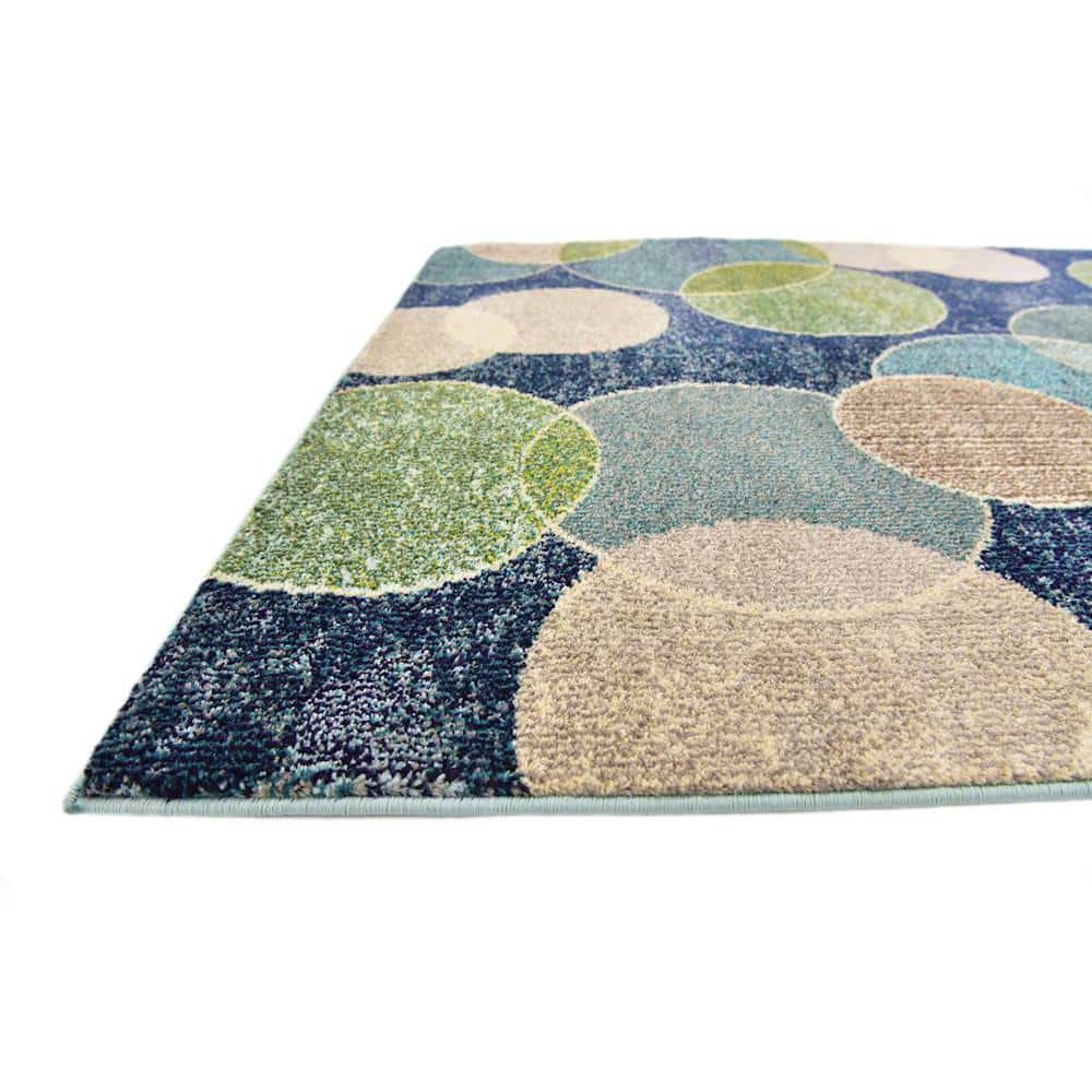Navy Blue Abstract Synthetic 4' x 6' Stain-Resistant Rug