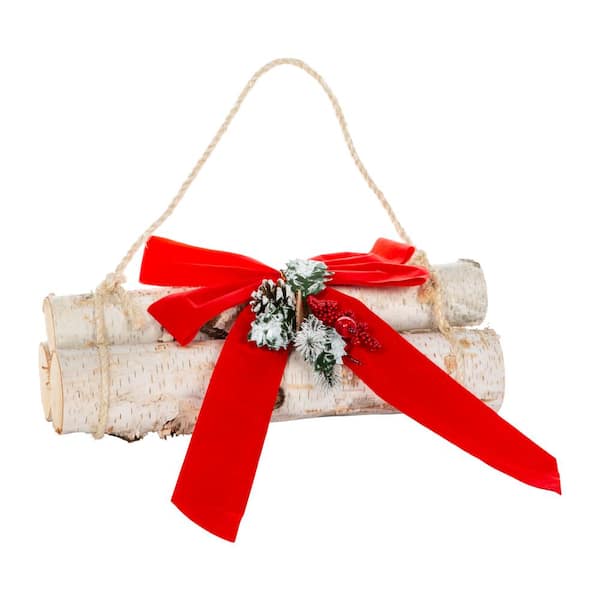 METROLINA GREENHOUSES 18 in. 3-Ct Holiday Birch Log Bundle with Bow (1-Pack)