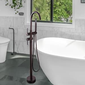 Free Standing Tub Faucets with Shower in Oil Rubbed Bronze, Gooseneck Floor Mounted Tub Fillers, 2.5 GPM