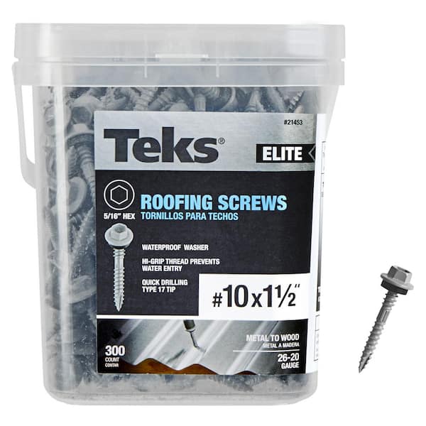 Teks #10 x 1-1/2 in. Steel External Hex Head Washer Sharp Point Elite Sheet Metal Roofing Screws (300-Pack)