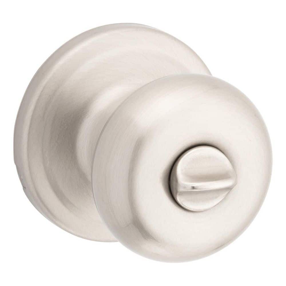 Kwikset Juno Satin Nickel Privacy Bed/Bath Door Knob with Microban  Antimicrobial Technology and Lock 730J 15 CP The Home Depot